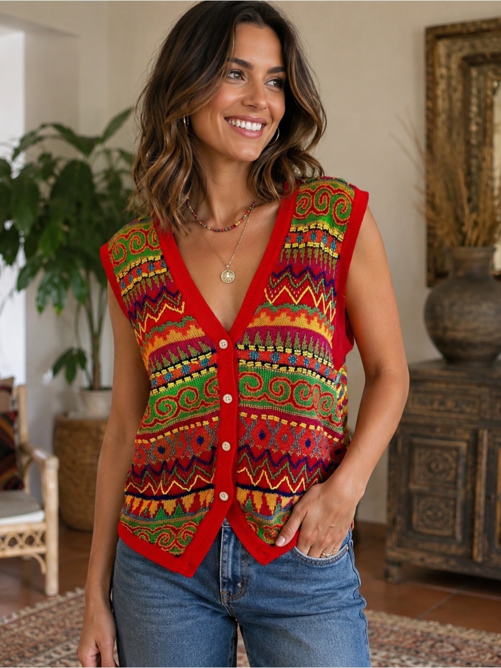 𝅺DKNY artsy beaded vintage 90 vest Large - Picture 2 of 12